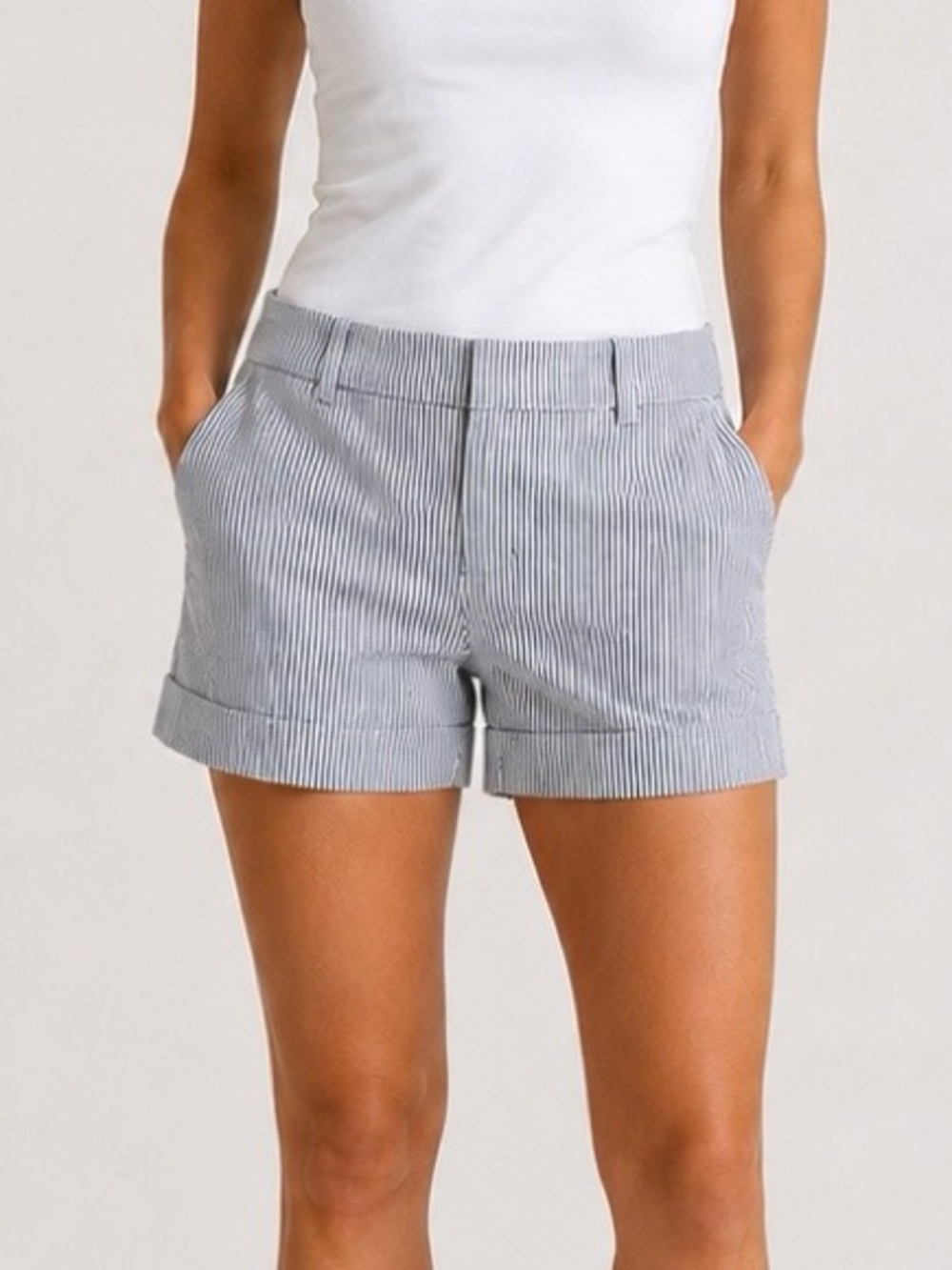 Club Monaco Blue White Striped Cuffed Chino Shorts Size 10